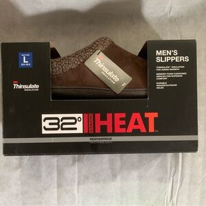 32 Degrees Heat Mens Slippers Brown Clog Mules Size L 9.5 10 10.5 New Box 3M